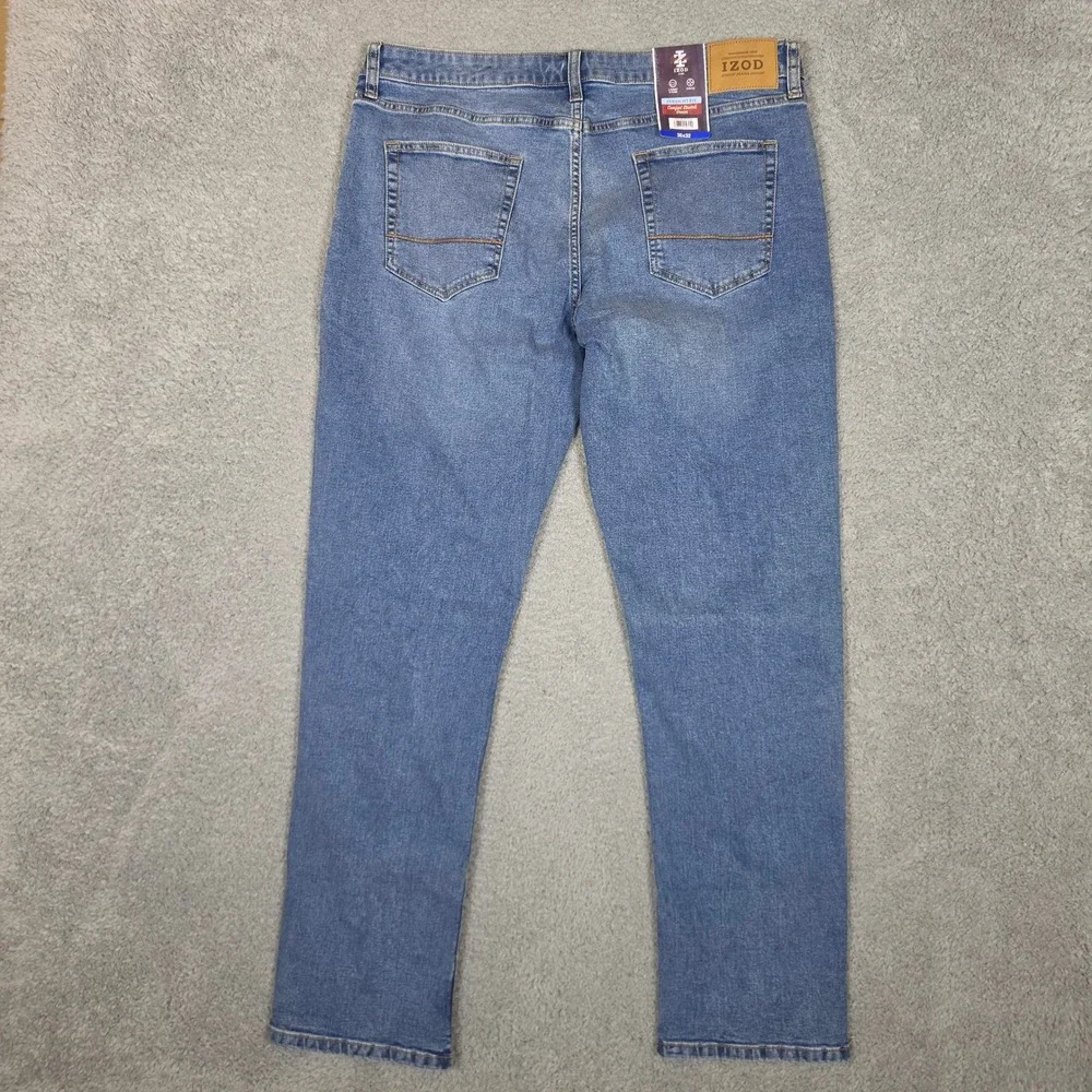 IZOD Straight Fit Jeans Mens 36x32 Blue NEW Comfort Stretch Denim 5-Pocket